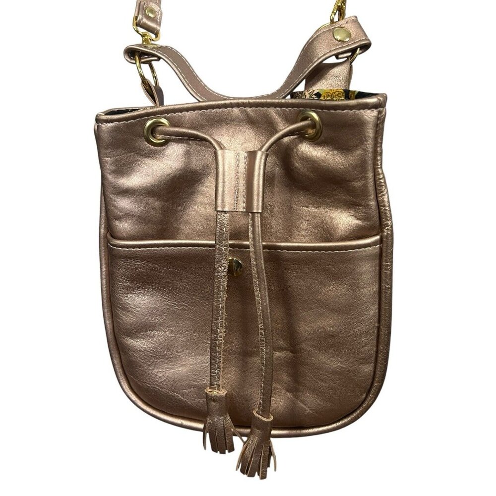 Metallic Bronze Crossbody Bag with Tassel Strap Handmade Leather Purse